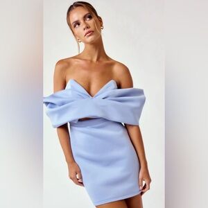 Blue Blush Stand Out Scuba Front Off Shoulder Dress - Size S - NWT